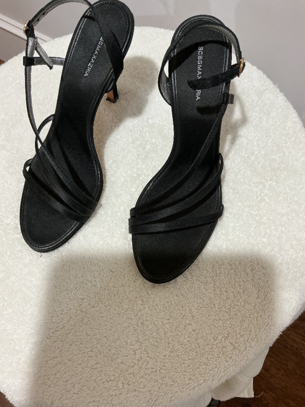 BCBG Max Azria Black Satin Strappy Heels 7.5B